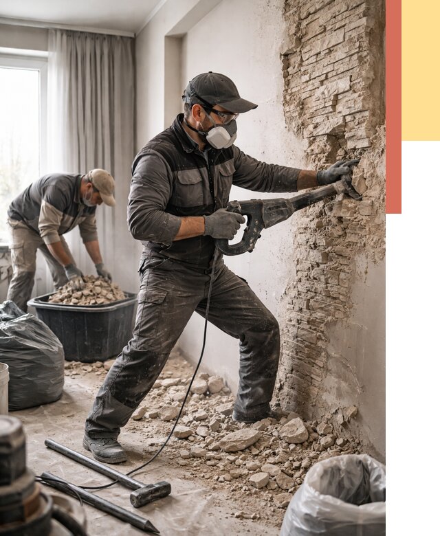 Демонтаж декоративного камня в Верхней Пышме от 1488 руб/м² — быстро и недорого | ОТДЕЛОЧНИК-Врх