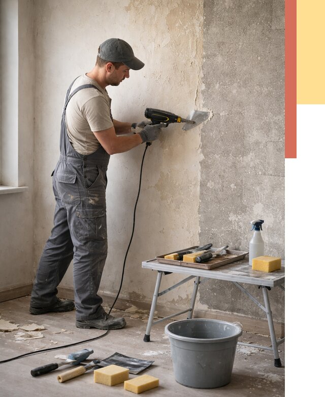 Очистка стен от клея в Верхней Пышме от 1898 руб. — снятие и удаление клея со стен | ОТДЕЛОЧНИК-Врх