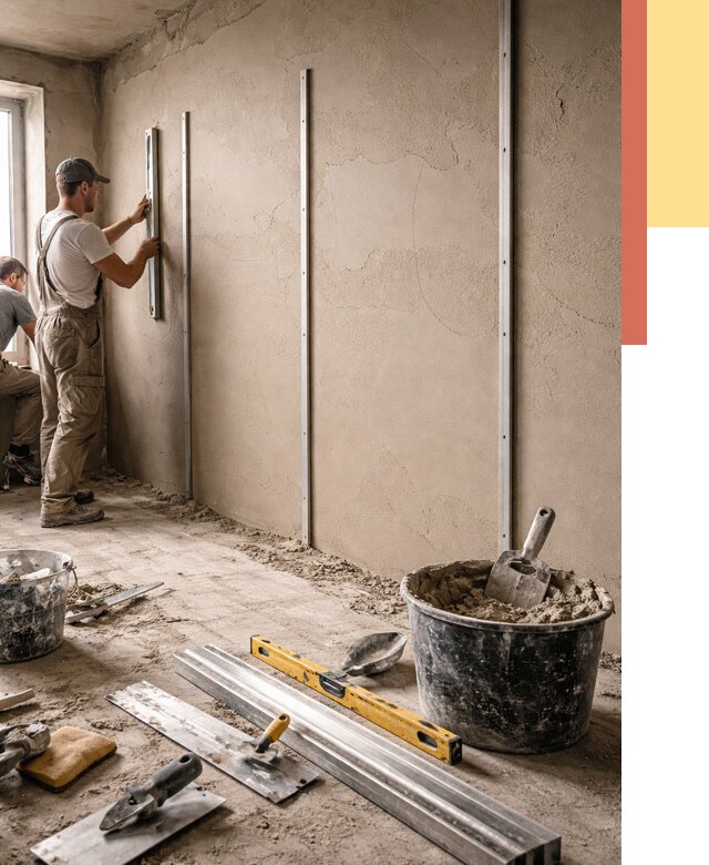 Штукатурка стен по маякам в Верхней Пышме от 5643 руб./м² — выравнивание под ключ | ОТДЕЛОЧНИК-Врх