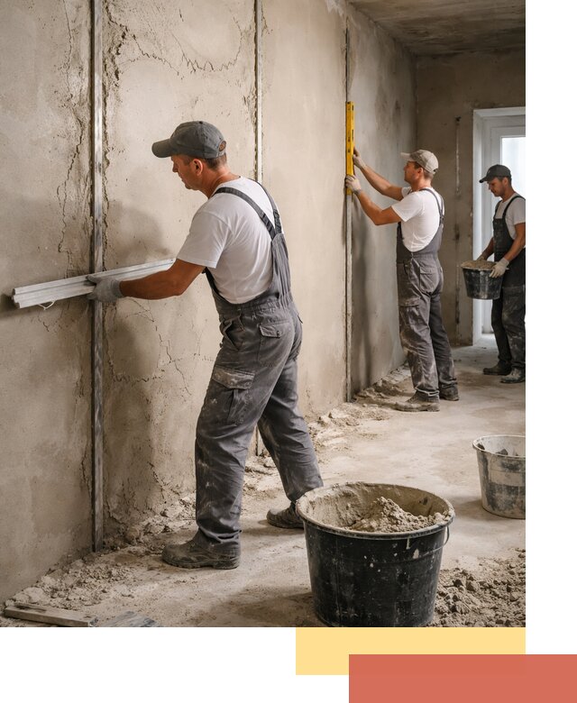 Штукатурка стен по маякам в Верхней Пышме — точная и ровная поверхность