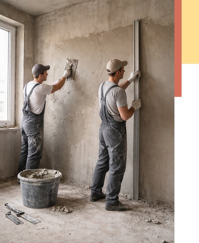 Штукатурка бетонных стен в Верхней Пышме от 4617 руб/м² — качественно и быстро | ОТДЕЛОЧНИК-Врх