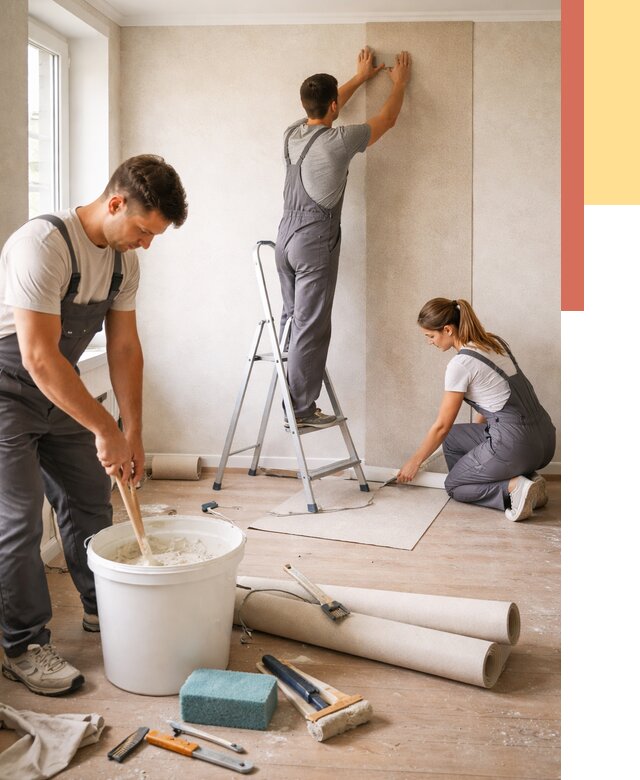 Оклейка стен обоями в Верхней Пышме от 3591 руб/м2 — быстро и недорого | ОТДЕЛОЧНИК-Врх