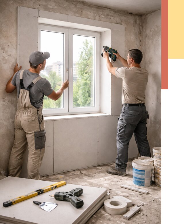 Монтаж откосов из гипсокартона в Верхней Пышме от 4617 руб. под ключ | ОТДЕЛОЧНИК-Врх