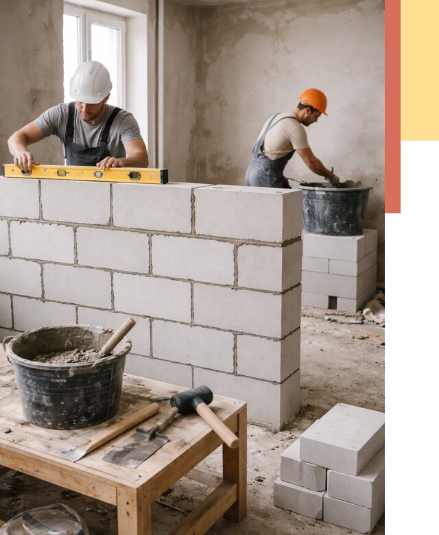 Кладка перегородок из газобетона в Верхней Пышме от 3283 руб. под ключ | ОТДЕЛОЧНИК-Врх