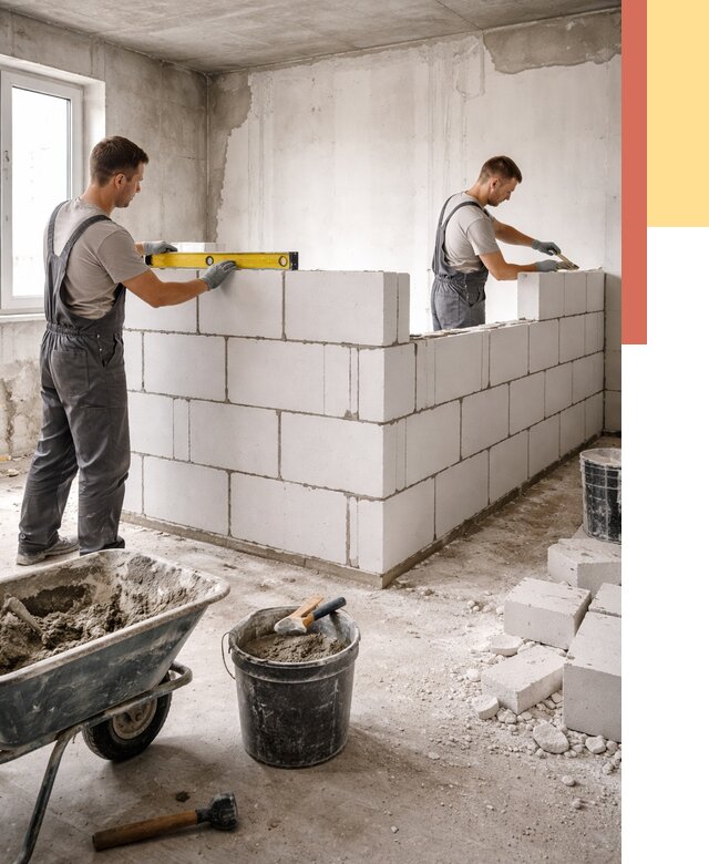 Кладка перегородок из ПГП в Верхней Пышме от 2565 руб./м2 — монтаж и возведение под ключ | ОТДЕЛОЧНИК-Врх