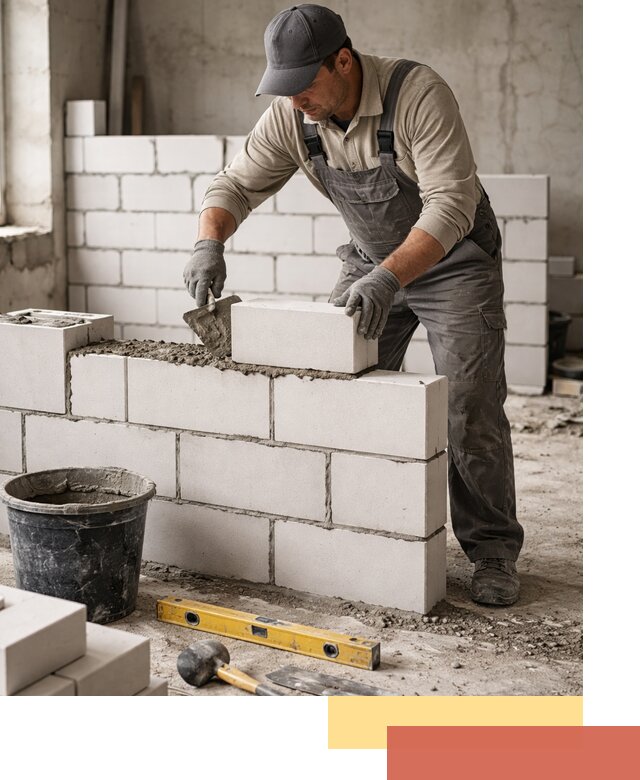 Кладка перегородок из силикатного блока в Верхней Пышме