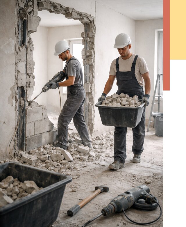 Демонтаж блоковых перегородок в Верхней Пышме от 3848 руб. — быстро и недорого | ОТДЕЛОЧНИК-Врх