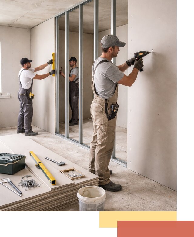 Однослойная перегородка из гипсокартона в Верхней Пышме под ключ, монтаж и отделка