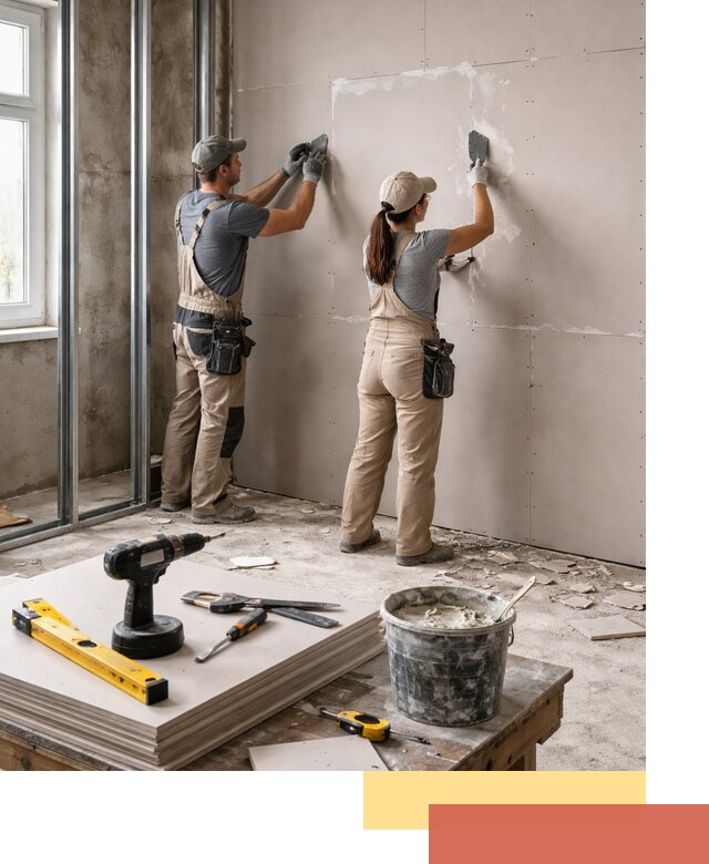 Монтаж двухслойной перегородки из гипсокартона в Верхней Пышме