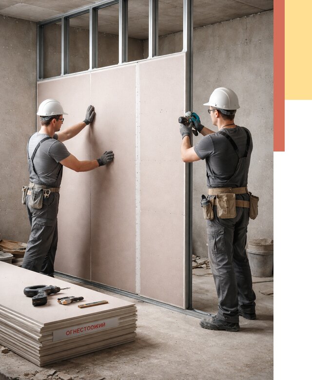 Перегородка из огнестойкого гипсокартона в Верхней Пышме от 1898 руб. под ключ | ОТДЕЛОЧНИК-Врх
