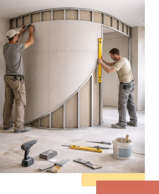 Радиусная перегородка из гипсокартона в Верхней Пышме под ключ