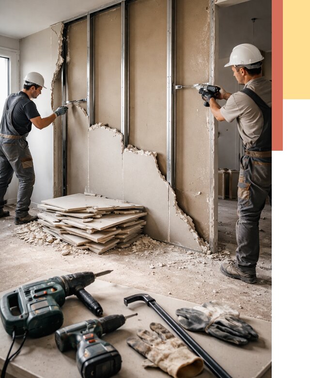 Демонтаж перегородки из гипсокартона в Верхней Пышме от 1231 руб. быстро и недорого | ОТДЕЛОЧНИК-Врх