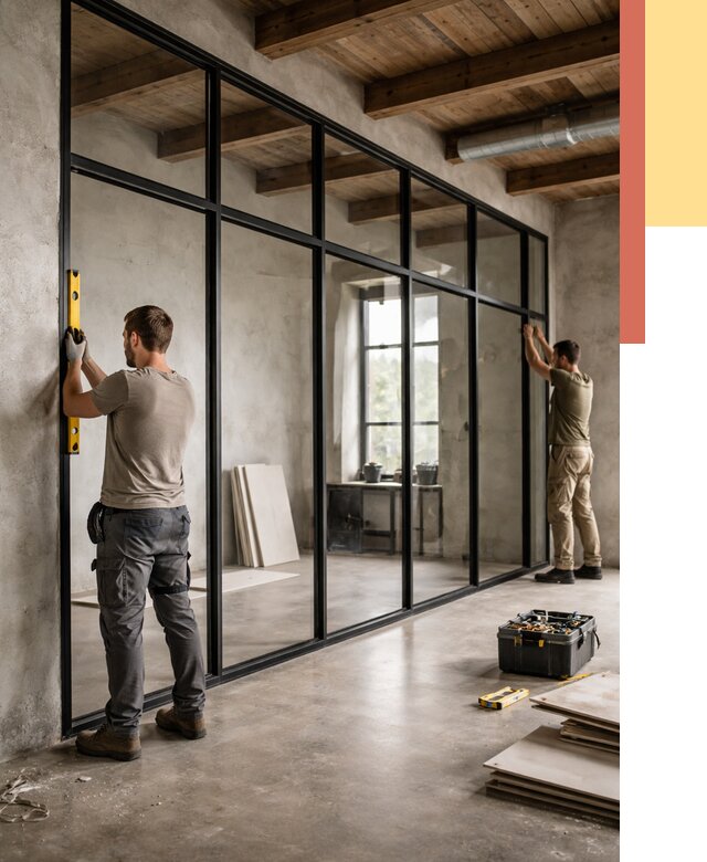 Стеклянные перегородки лофт в Верхней Пышме от 10773 руб. под ключ | ОТДЕЛОЧНИК-Врх