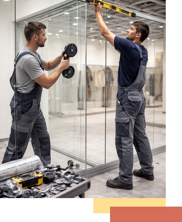 Стеклянные перегородки для магазинов в Верхней Пышме — монтаж и установка