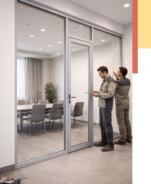 Установка и монтаж алюминиевых перегородок со стеклом в Верхней Пышме от 8413 руб. | ОТДЕЛОЧНИК-Врх