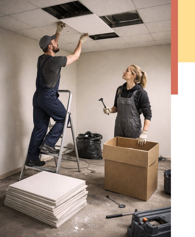 Демонтаж потолочной плитки в Верхней Пышме от 4617 руб. быстро и недорого | ОТДЕЛОЧНИК-Врх