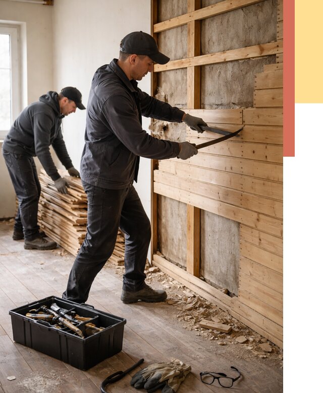 Демонтаж вагонки в Верхней Пышме от 3899 руб/м2 — быстро и недорого | ОТДЕЛОЧНИК-Врх