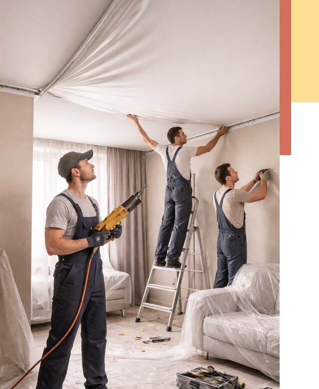 Установка натяжного потолка в Верхней Пышме от 4617 руб. | Быстро и недорого — ОТДЕЛОЧНИК-Врх