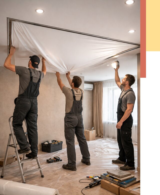 Монтаж ПВХ натяжного потолка в Верхней Пышме от 3591 руб. под ключ | ОТДЕЛОЧНИК-Врх