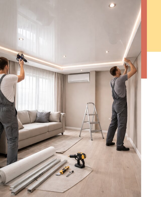 Монтаж глянцевого натяжного потолка в Верхней Пышме от 770 руб. под ключ | ОТДЕЛОЧНИК-Врх