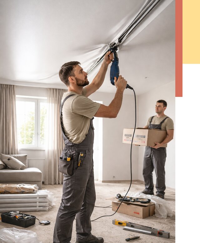 Монтаж сатинового натяжного потолка в Верхней Пышме от 3591 руб. | Быстро, недорого — ОТДЕЛОЧНИК-Врх