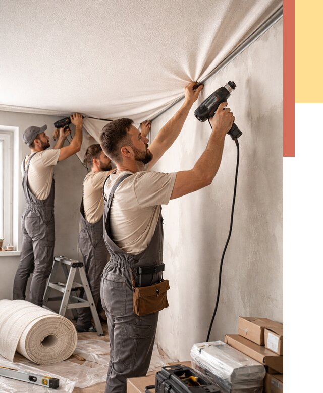 Монтаж фактурного натяжного потолка в Верхней Пышме от 770 руб. — ОТДЕЛОЧНИК-Врх