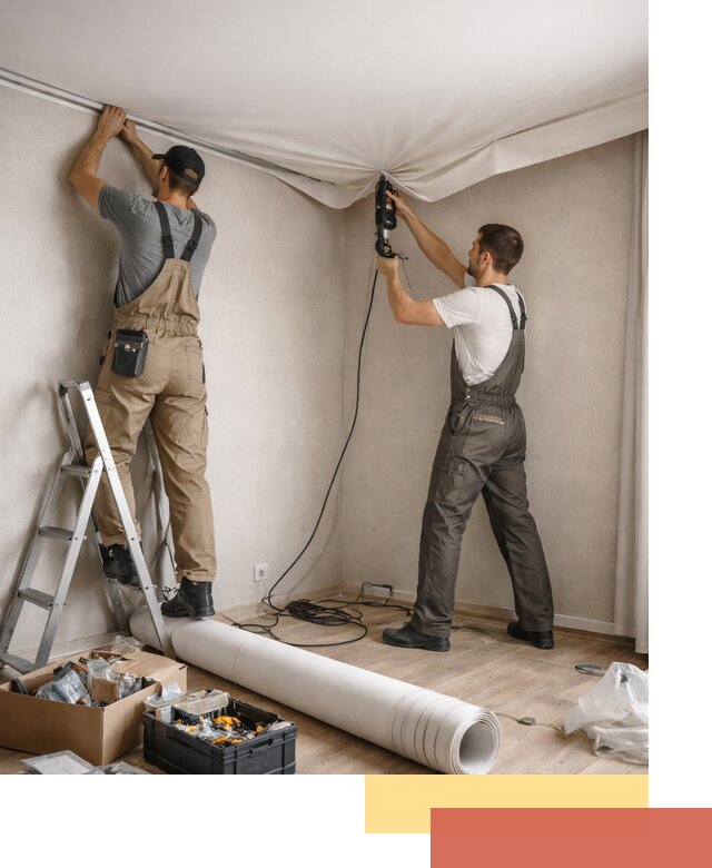 Монтаж цветного натяжного потолка в Верхней Пышме за один день