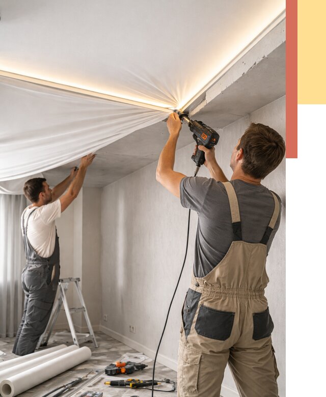 Монтаж натяжного потолка с подсветкой в Верхней Пышме от 975 руб. | ОТДЕЛОЧНИК-Врх