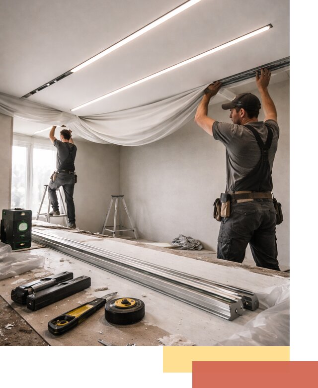 Монтаж натяжных потолков со световыми линиями в Верхней Пышме