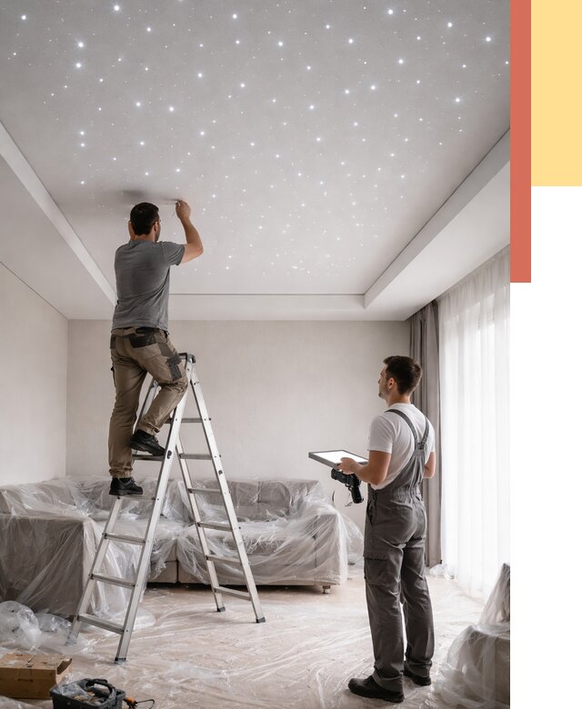 Монтаж натяжного потолка «звездное небо» в Верхней Пышме от 6669 руб. | ОТДЕЛОЧНИК-Врх