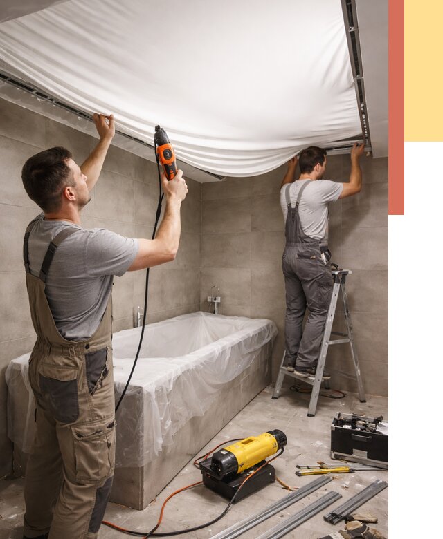 Монтаж натяжного потолка в ванной в Верхней Пышме от 1231 руб. под ключ | ОТДЕЛОЧНИК-Врх