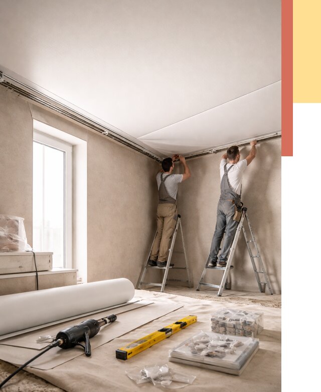 Монтаж натяжного потолка в спальне в Верхней Пышме от 3899 руб. под ключ | ОТДЕЛОЧНИК-Врх