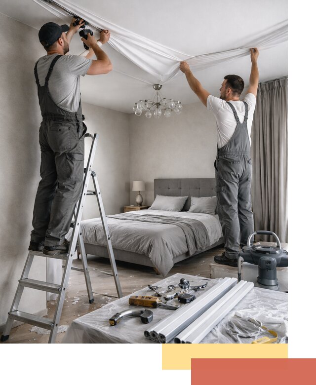 Монтаж натяжного потолка в спальне в Верхней Пышме