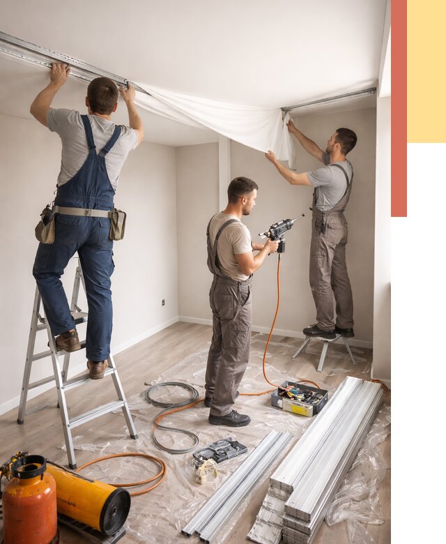 Монтаж натяжного потолка в студии в Верхней Пышме от 5643 руб. — быстро и недорого | ОТДЕЛОЧНИК-Врх