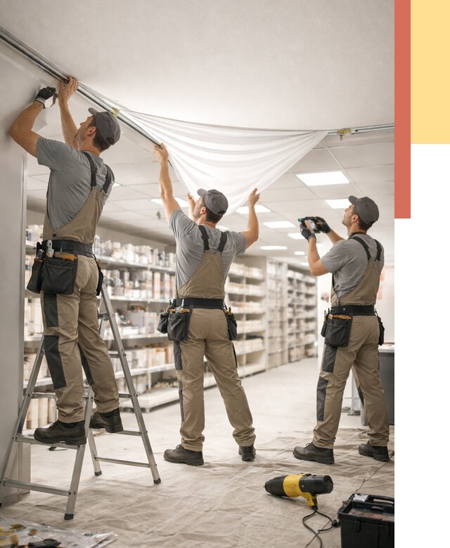 Монтаж натяжного потолка в магазине в Верхней Пышме от 4617 руб. быстро и недорого | ОТДЕЛОЧНИК-Врх