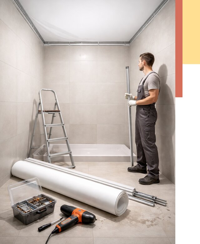 Монтаж натяжного потолка в санузле в Верхней Пышме от 1898 руб. — ОТДЕЛОЧНИК-Врх