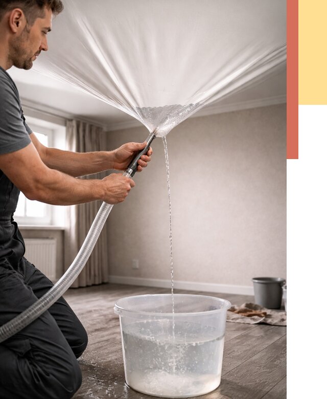 Слив воды с натяжного потолка в Верхней Пышме от 2565 руб. быстро и недорого | ОТДЕЛОЧНИК-Врх