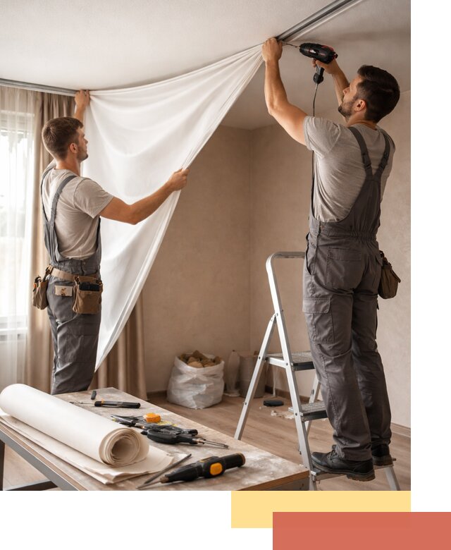 Замена полотна натяжного потолка в Верхней Пышме быстро и качественно