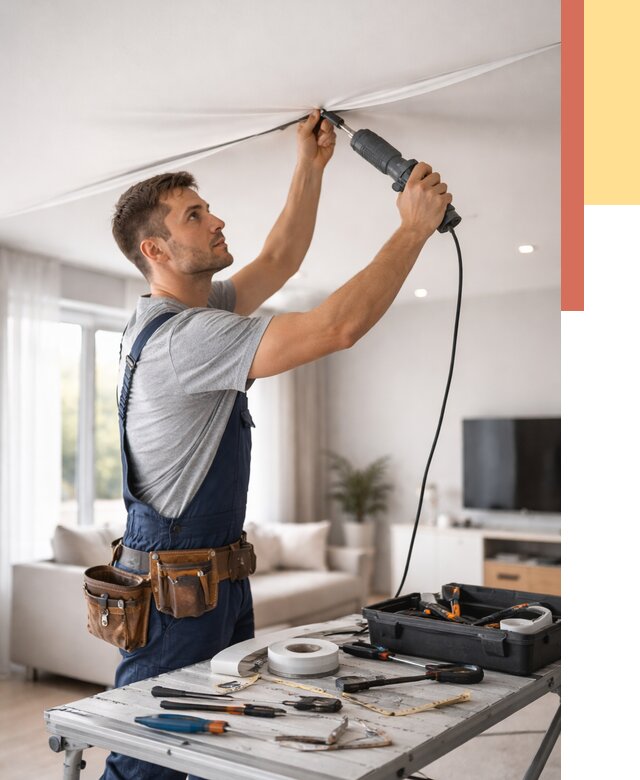 Ремонт натяжных потолков в Верхней Пышме от 9747 руб. под ключ — ОТДЕЛОЧНИК-Врх