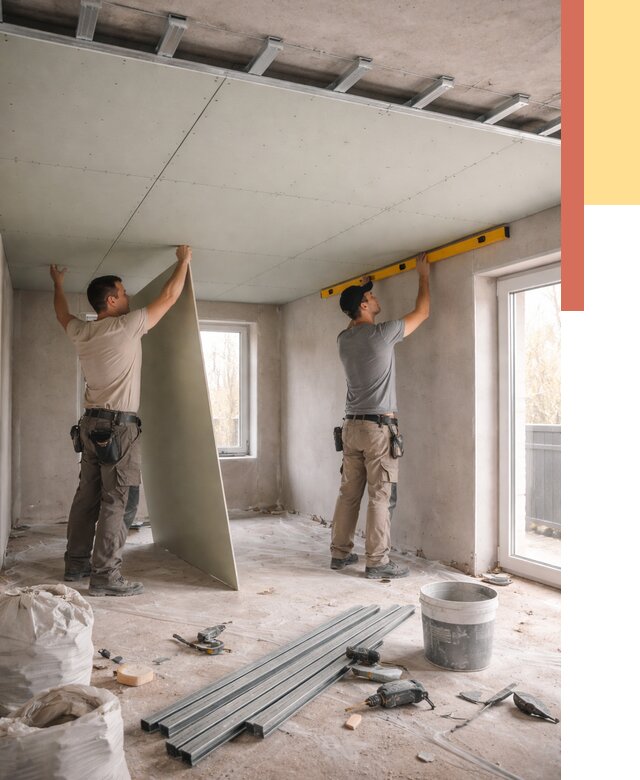 Одноуровневый потолок из гипсокартона в Верхней Пышме от 770 руб. — монтаж под ключ | ОТДЕЛОЧНИК-Врх