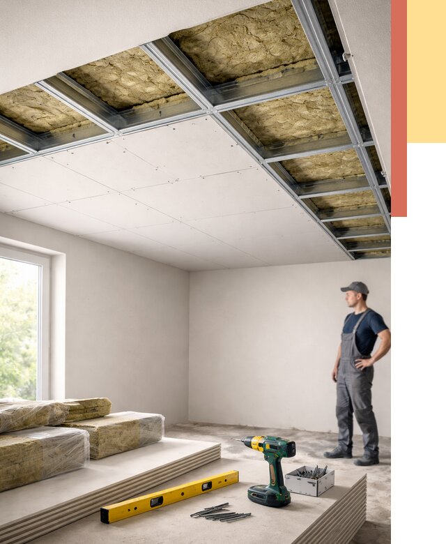 Звукоизоляция потолка ГКЛ в Верхней Пышме от 975 руб. — монтаж под ключ | ОТДЕЛОЧНИК-Врх